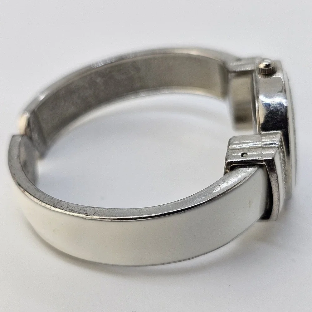 Women's Open Cuff Bangle Watch 27MM White Dial White Gray Bands 5.5